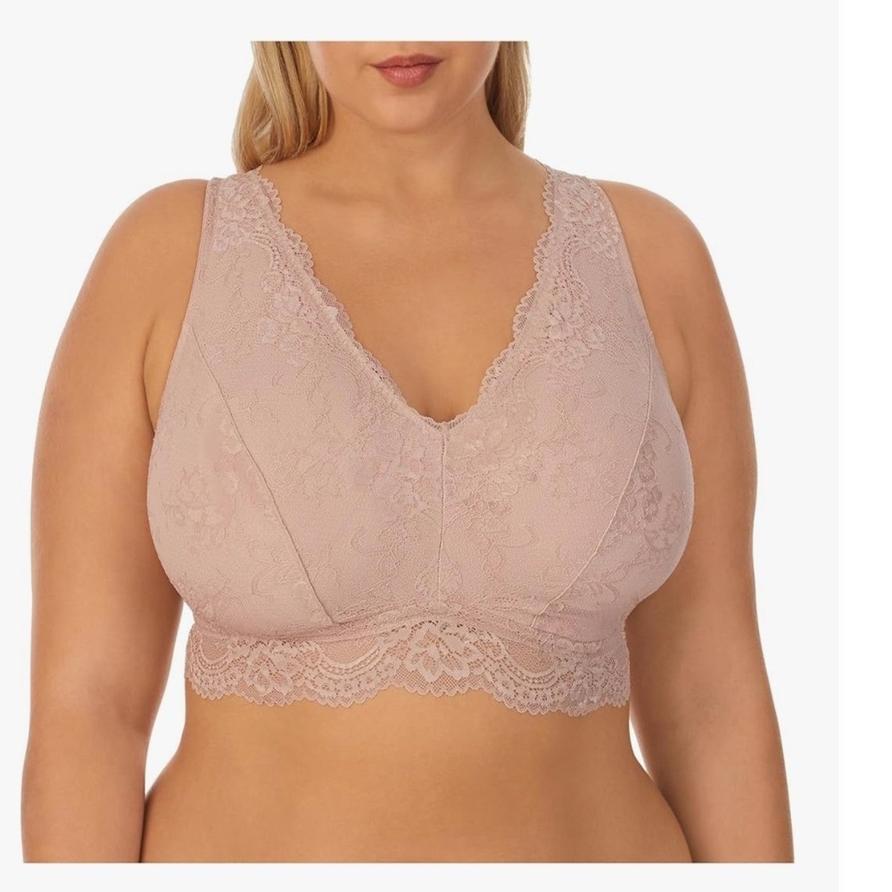 LOT 3 DreamFit Women Plus Full Figure Lace Bralette Wire Free Pink Rose 1X